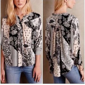 Maeve Linden patchwork batwing pop over blouse Large
